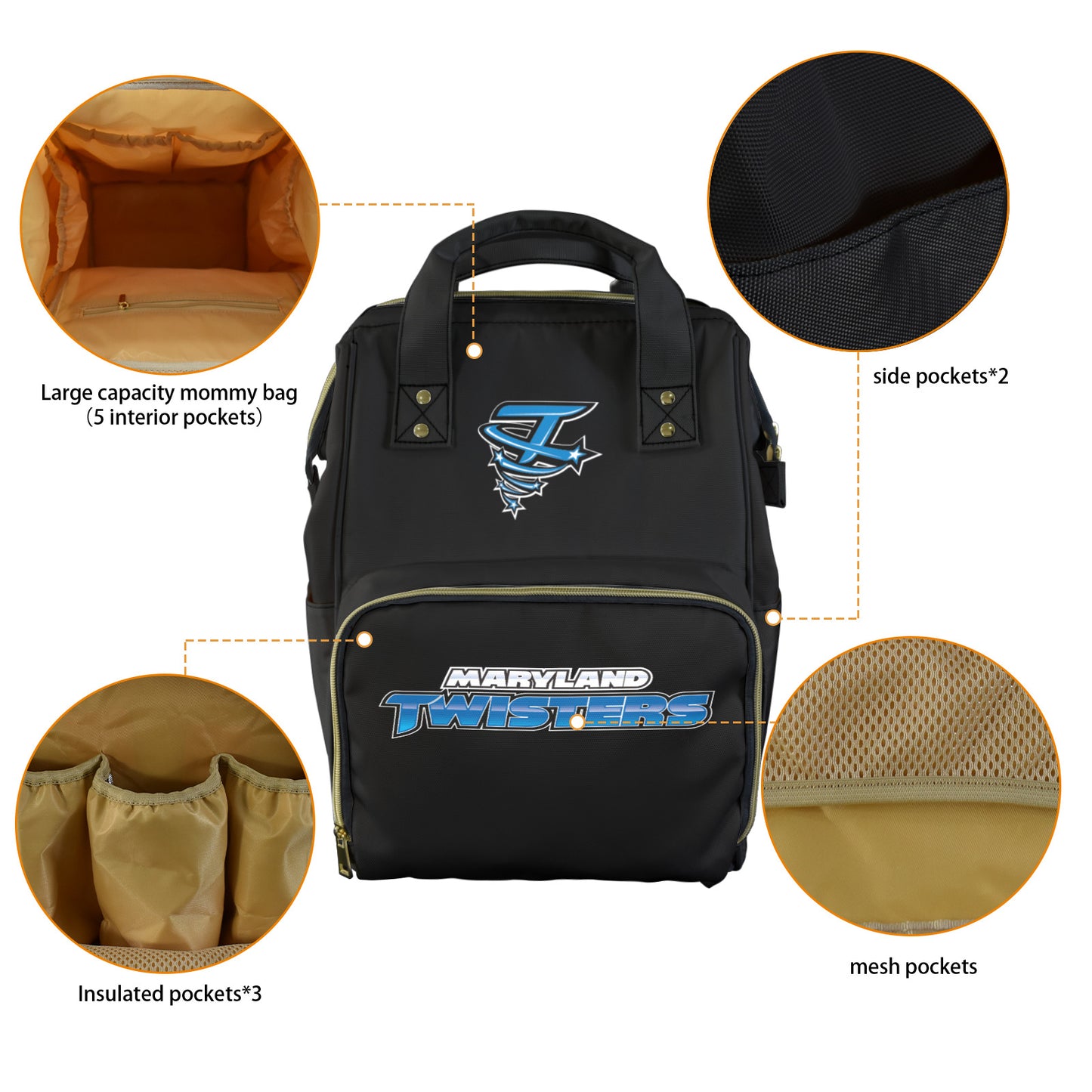 Wordmark_MarylandTwisters Multi-Function Diaper Bag-New (Model 1688)